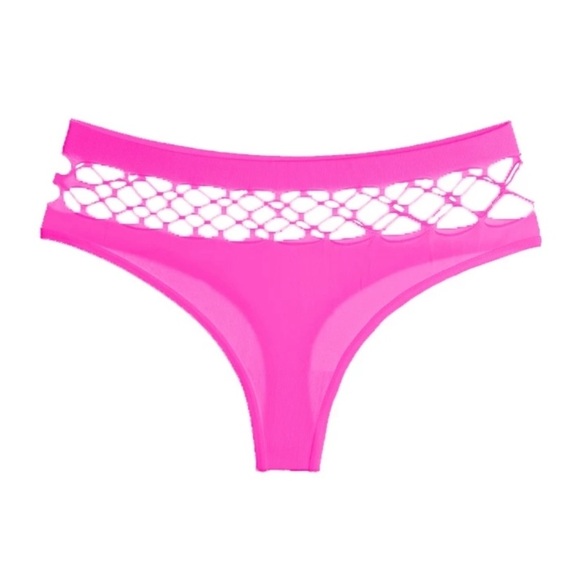 NWT Hot Pink Strappy Fishnet Thong Size S - Picture 2 of 8